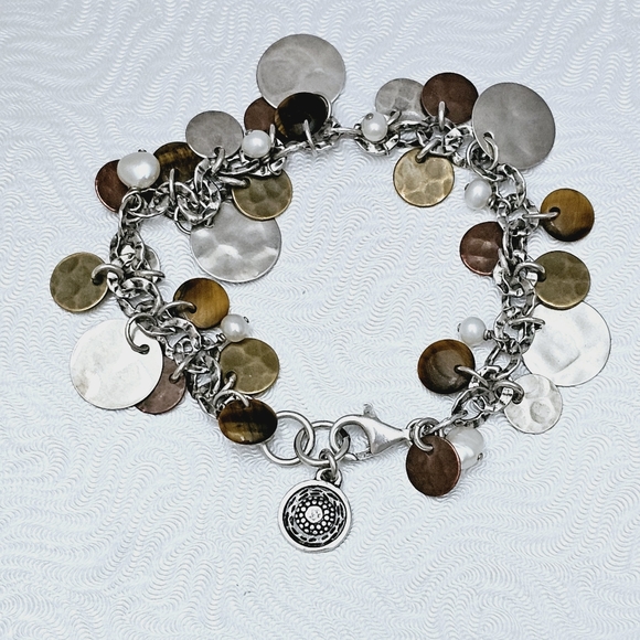 *SALE* Silpada Sterling Silver Bronze Copper Coin Pearl Cha Cha Bracelet B1853 - Picture 8 of 15